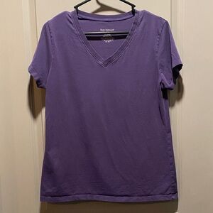 Fair Indigo Organic Pima Cotton Purple V-Neck Tee Size L Made in Peru